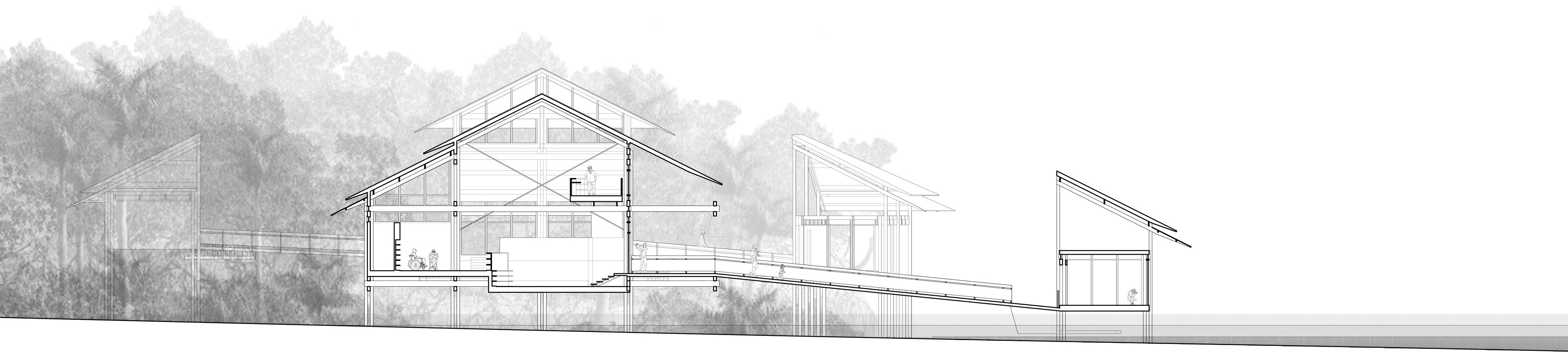 Section through the library and classroom volume